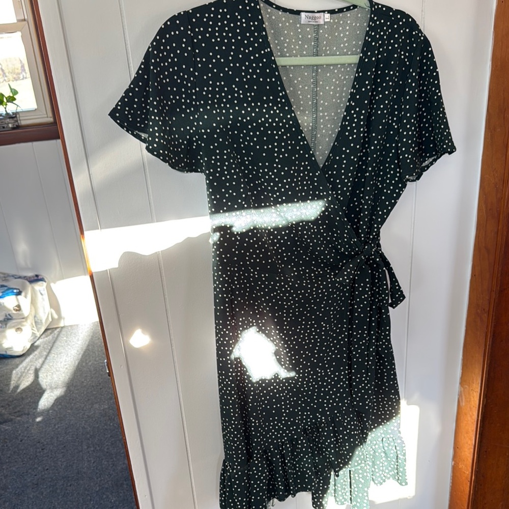 Navy Wrap Dress with White Polka Dots